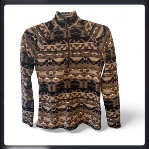 Women’s Eddie Bauer Grey, Black & White Aztec Print Quarter Zip Fleece Size M